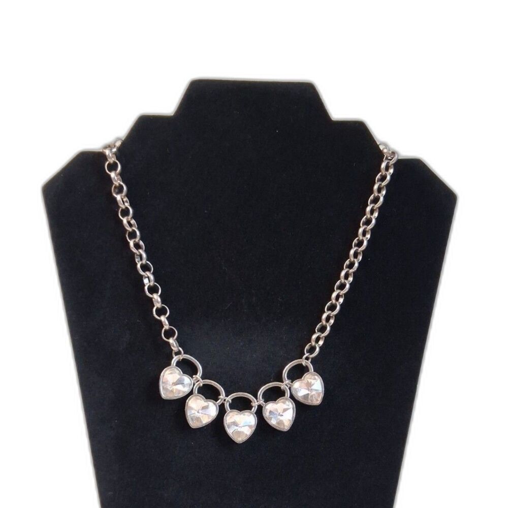 Paparazzi Silver Toned Heart on Your Heels Rhinestone Gem Earrings Necklace Set